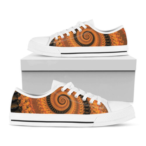 Spiral Fractal Print White Low Top Shoes, Best Gift For Men And Women