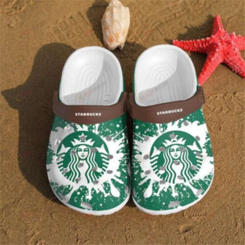 Starbucks Logo Brown Strap Crocs Classic Clogs Shoes In Green White
