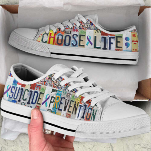 Suicide Prevention Shoes Choose Life License Plates Low Top Shoes, Best Gift For Men And Women