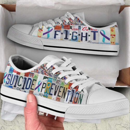 Suicide Prevention Shoes Fight License Plates Low Top Shoes Print Canvas Shoes For Men Women