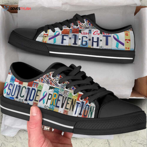 Suicide Prevention Shoes Fight License Plates Low Top Shoes Print Canvas Shoes For Men Women