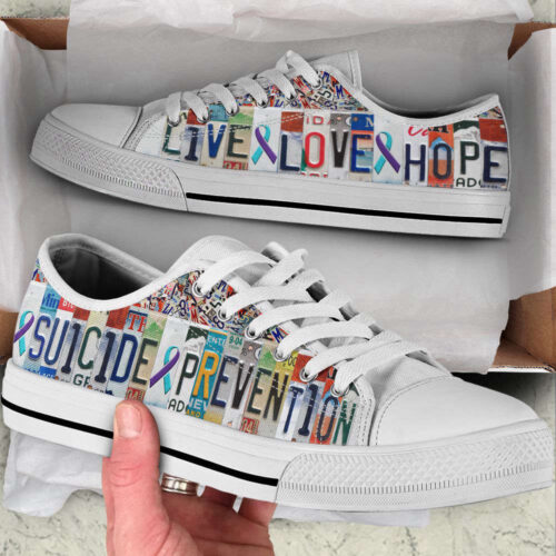 Suicide Prevention Shoes Live Love Hope License Plates Low Top Shoes Canvas Shoes,  Best Gift For Men And Women
