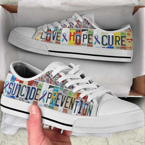 Suicide Prevention Shoes Love Hope Cure License Plates Low Top Shoes,  Best Gift For Men And Women