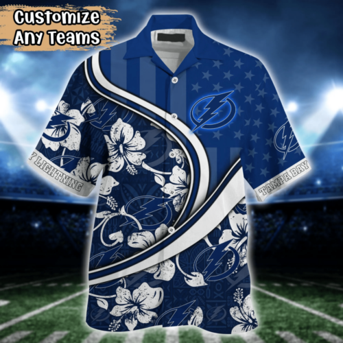 Tampa Bay Lightning NHL US Flag Flower Hawaii Shirt  For Fans, Custom Summer Football Shirts