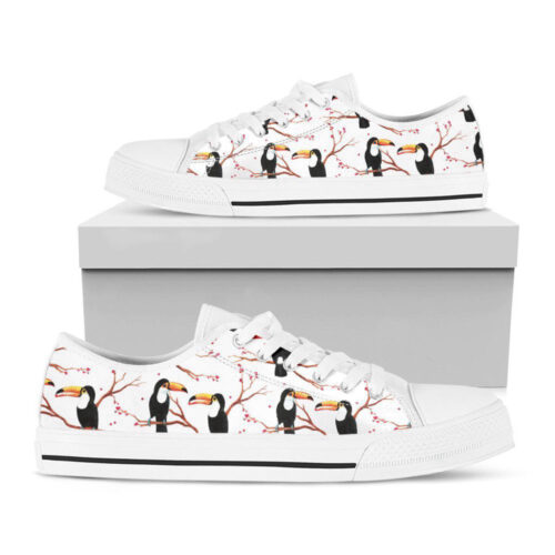 Toco Toucan Pattern Print White Low Top Shoes, Gift For Men And Women