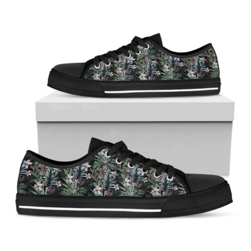 Vintage Tropical Floral Print Black Low Top Shoes, Best Gift For Men And Women