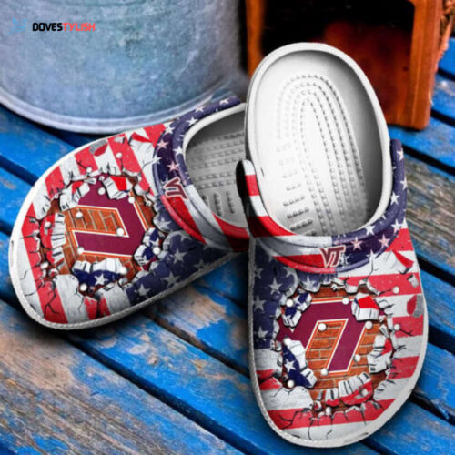 Virginia Tech Hokies American Flag Crocs Classic Clogs Shoes