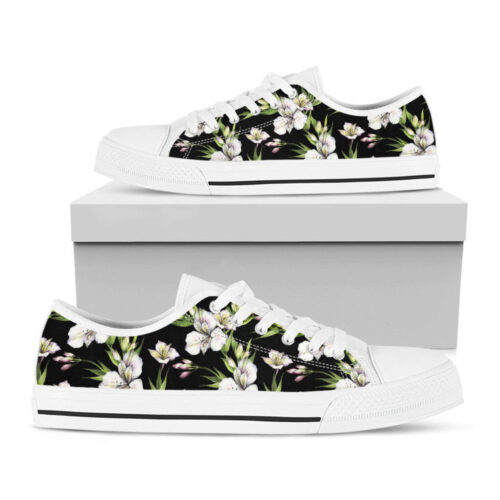 Watercolor Alstroemeria Pattern Print White Low Top Shoes, Best Gift For Men And Women