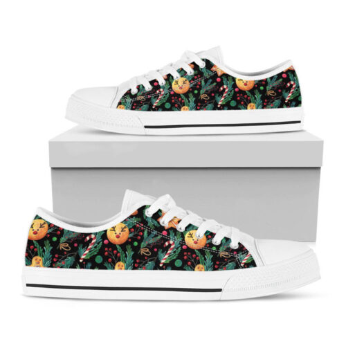Watercolor Gingerbread Pattern Print White Low Top Shoes, Best Gift For Men And Women