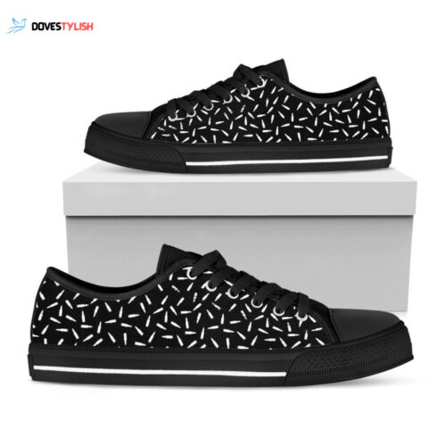 White And Black Gun Bullet Pattern Print Black Low Top Shoes, Gift For Men And Women