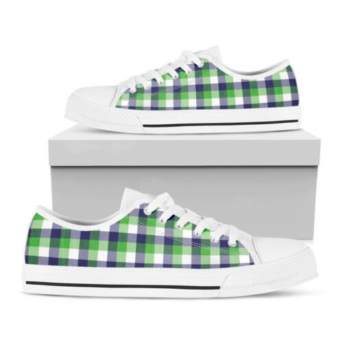 White Green And Blue Buffalo Plaid Print White Low Top Shoes, Best Gift For Men And Women