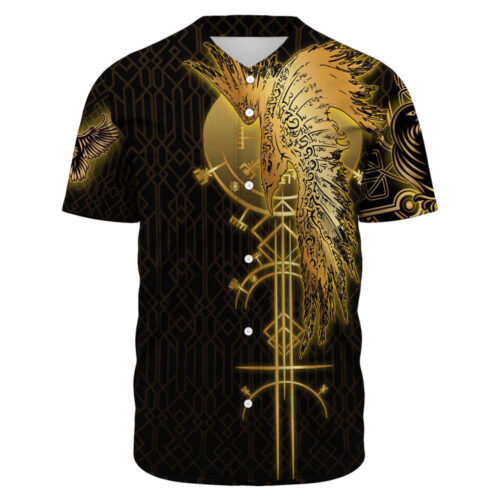 Wonder Print Clothing Viking Golden Ravens Tattoo Style Baseball Jersey