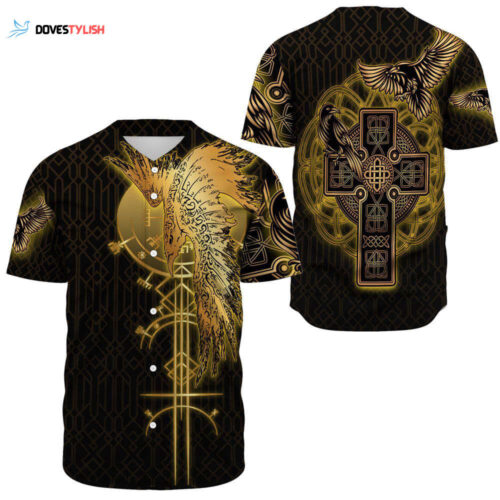 Wonder Print Clothing Viking Golden Ravens Tattoo Style Baseball Jersey