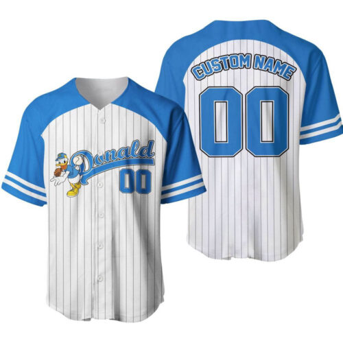 Donald Duck Striped Blue White Baseball Jersey Gift For Men Women