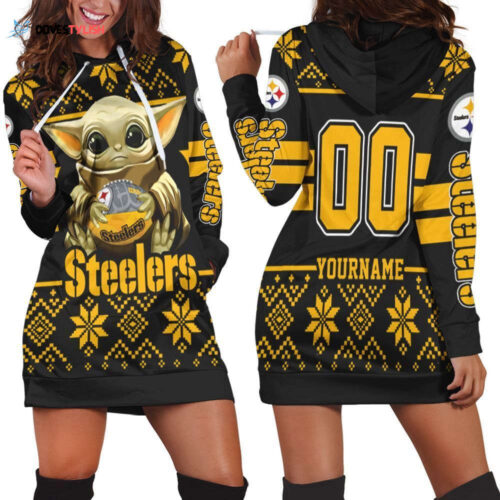 Baby Yoda Hugs Pittsburgh Steelers Hoodie Dress For Women