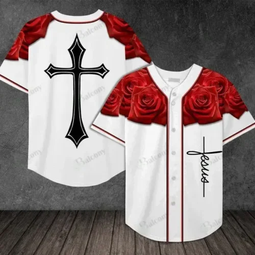 Baseball Tee Jesus – Cross and Rose Baseball Tee Jersey Shirt Gift For Men Women