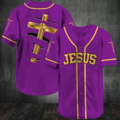 Baseball Tee Jesus – The Cross Purple Baseball Tee Jersey Shirt Gift For Men Women