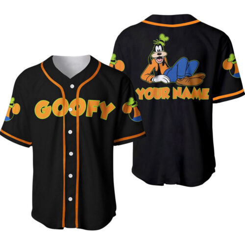 Black Goofy Disney Personalized Baseball Jersey