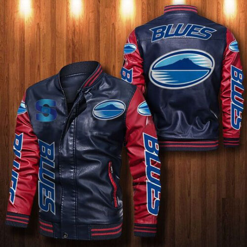 Blues Rugby Leather Bomber Jacket