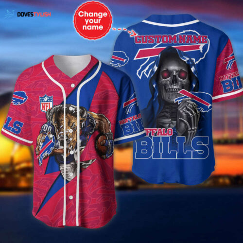 Buffalo Bills Baseball Jersey Shirt Skull Custom Name