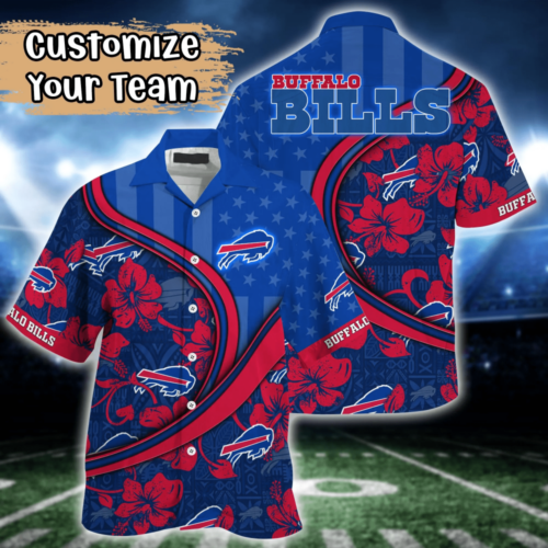Buffalo Bills NFL US Flag Flower Hawaii Shirt   For Fans, Custom Summer Football Shirts