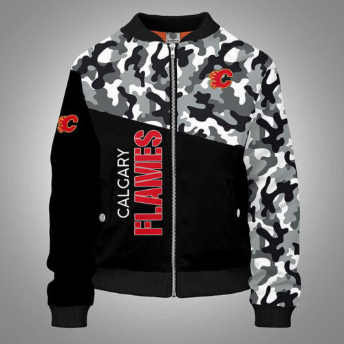 Calgary Flames Camouflage Black Bomber Jacket