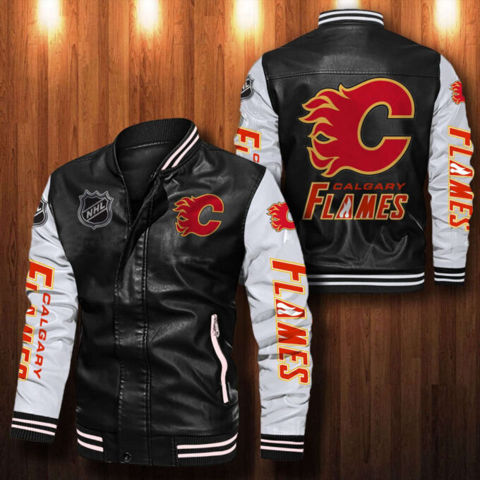 Calgary Flames Leather Bomber Jacket