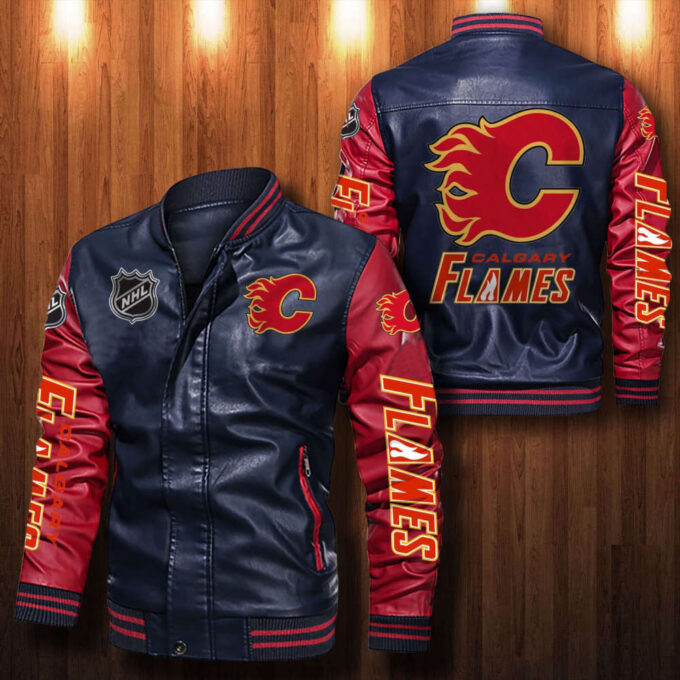 Calgary Flames Leather Bomber Jacket