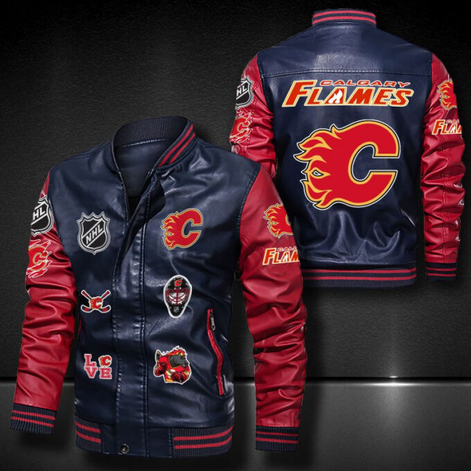 Calgary Flames Leather Bomber Jacket