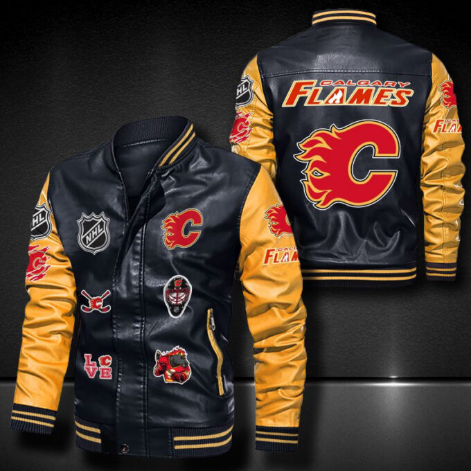 Calgary Flames Leather Bomber Jacket