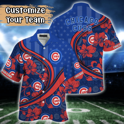 Chicago Cubs MLB US Flag Flower Hawaii Shirt   For Fans, Custom Summer Football Shirts
