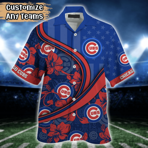 Chicago Cubs MLB US Flag Flower Hawaii Shirt   For Fans, Custom Summer Football Shirts