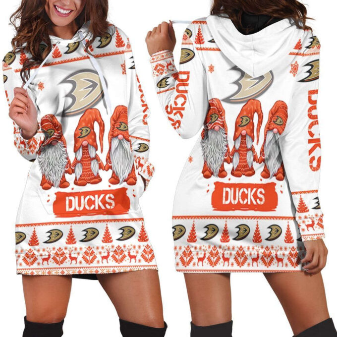 Christmas Gnomes Anaheim Ducks Hoodie Dress For Women