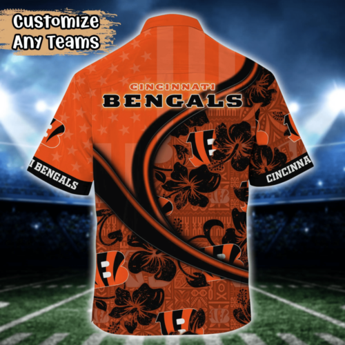 Cincinnati Bengals NFL US Flag Flower Hawaii Shirt  For Fans, Custom Summer Football Shirts