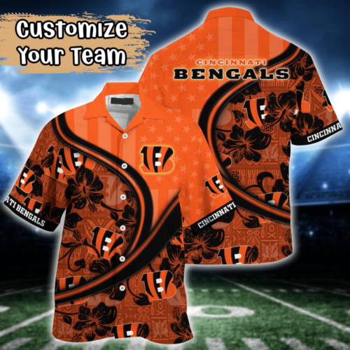 Cincinnati Bengals NFL US Flag Flower Hawaii Shirt  For Fans, Custom Summer Football Shirts