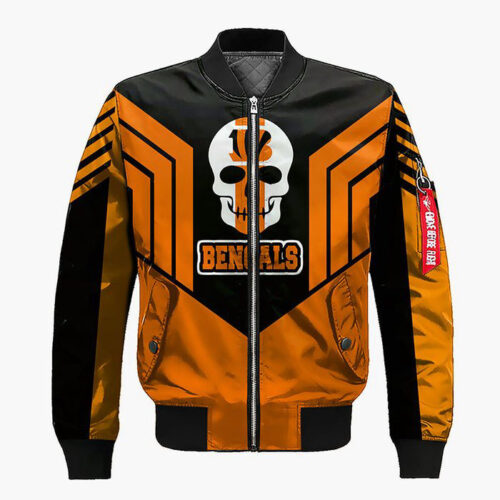 Cincinnati Bengals Skull Orange Black Bomber Jacket