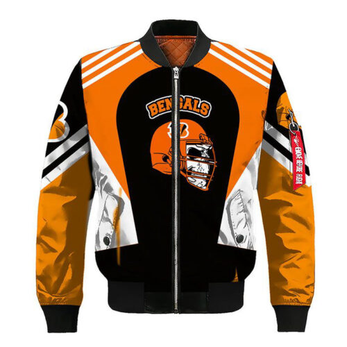 Cincinnati Bengals Skull Orange Black Bomber Jacket