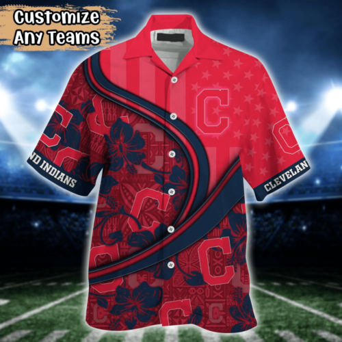 Cleveland Indians MLB US Flag Flower Hawaii Shirt   For Fans, Custom Summer Football Shirts
