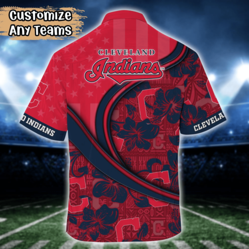 Cleveland Indians MLB US Flag Flower Hawaii Shirt   For Fans, Custom Summer Football Shirts
