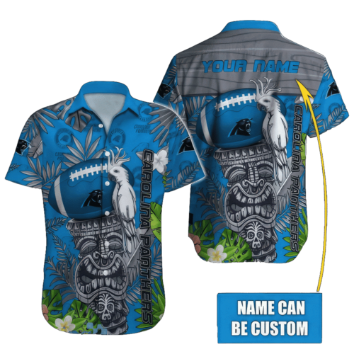 Custom Name Tiki Totem NFL Carolina Panthers Aloha Hawaiian Shirt, Gift For Fans