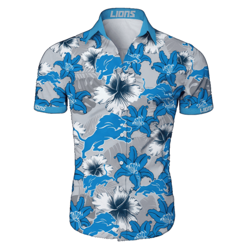 Detroit Lions Beach Shirt Hawaiian Shirt Tropical Flower  For Men  Women