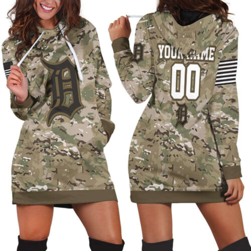 Detroit Tigers Camouflage Veteran Hoodie Dress For Women