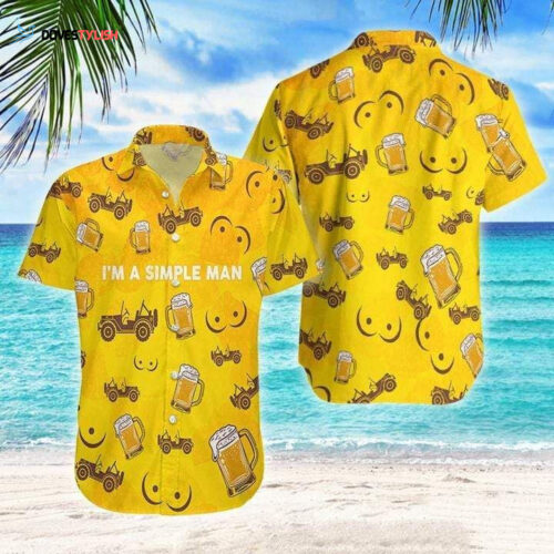 Funny Im A Simple Man Beer Jeep Yellow Tropical Aloha Hawaiian Shirt For Men Women