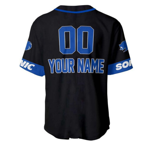 Giant Sonic Hedgehog Black Blue Baseball Jersey, Custom Name Jersey