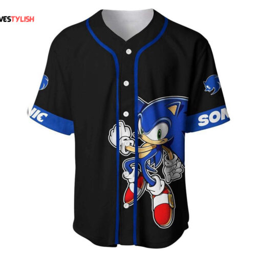 Giant Sonic Hedgehog Black Blue Baseball Jersey, Custom Name Jersey