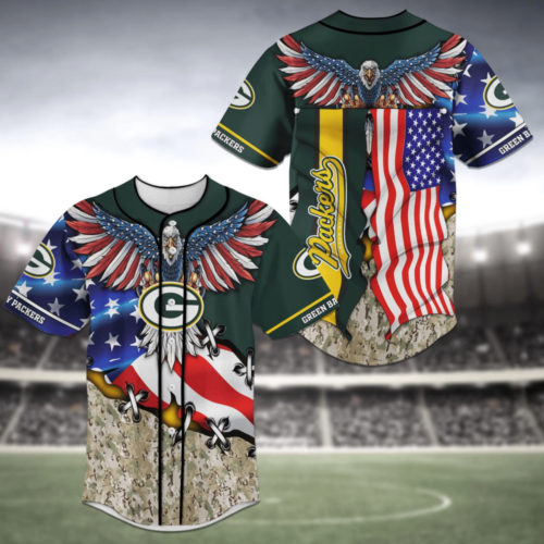 Green Bay Packers NFL US Flag Eagle Baseball Jersey Shirt  For Men Women