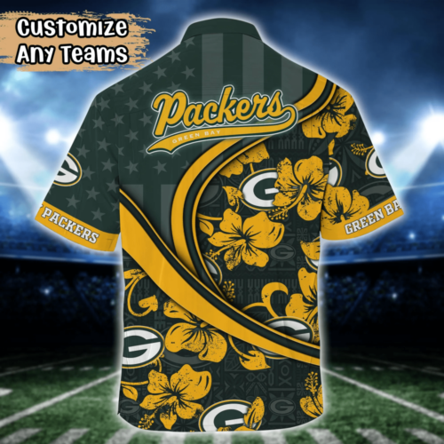 Green Bay Packers NFL US Flag Flower Hawaii Shirt  For Fans, Custom Summer Football Shirts