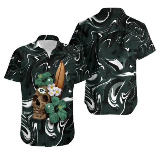 Green Bay Packers Skull and Hibiscus Flower NFL Gift For Fan Hawaii Shirt