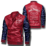 Jack Daniels Leather Leather Bomber Jacket