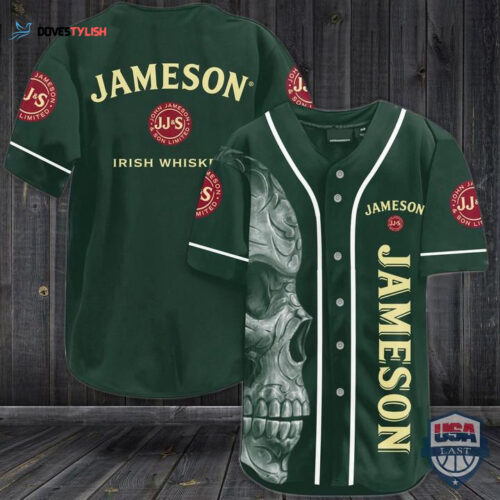 Jameson Irish Whiskey Skull Baseball Jersey Shirt